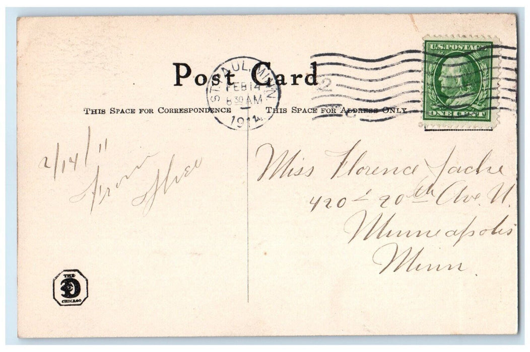 1914 Valentine Roses Flowers Sailboat Moon Scene St. Paul Minnesota MN Postcard