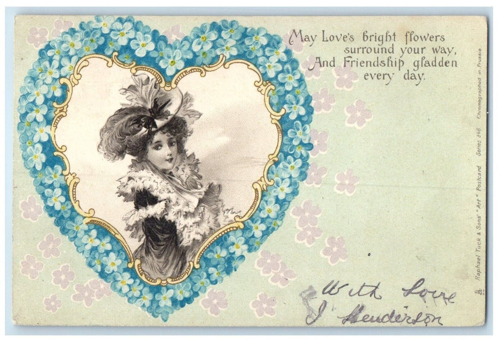 1904 Valentine Pretty Woman Floral Big Heart Pansies Flowers Tuck's Postcard