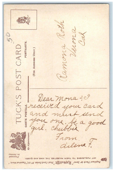 c1910's Valentine Cupid Angel Hearts And Flowers Bow And Arrow Tuck's Postcard
