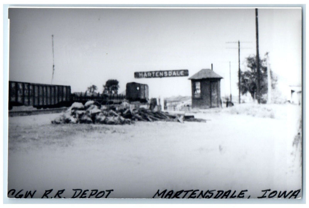 c1960 Martensdale Iowa Railroad Vintage Train Depot Station RPPC Photo Postcard