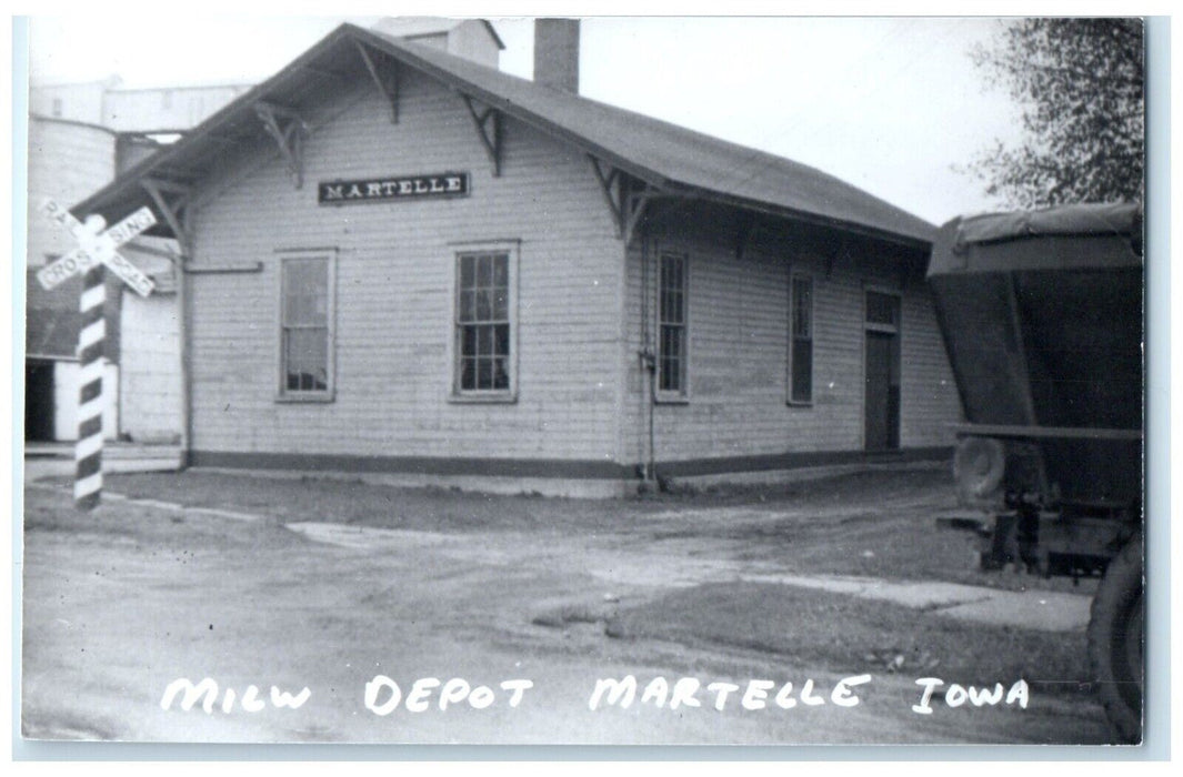 c1960 Martelle Iowa IA Railroad Vintage Train Depot Station RPPC Photo Postcard