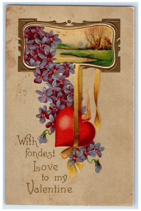 1911 Valentine Heart And Flowers Clapsaddle Embossed Quincy Illinois IL Postcard