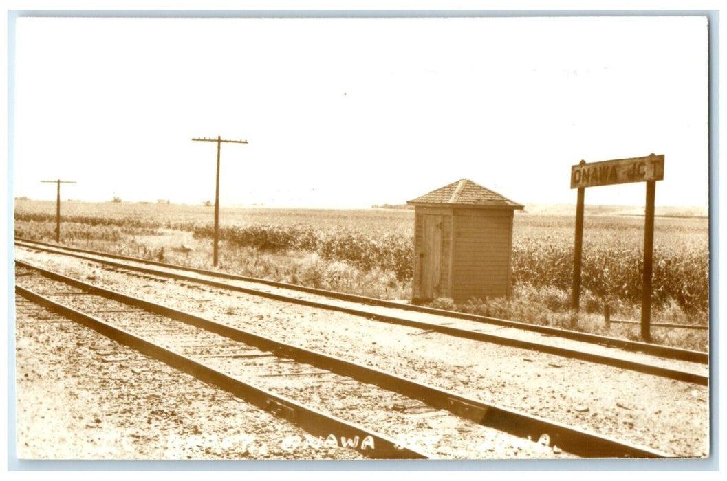c1960 Onawa ICT Iowa IA Railroad Vintage Train Depot Station RPPC Photo Postcard
