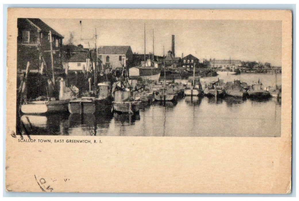 1944 Boat Dock Scallop Town East Greenwich Rhode Island Antique Vintage Postcard