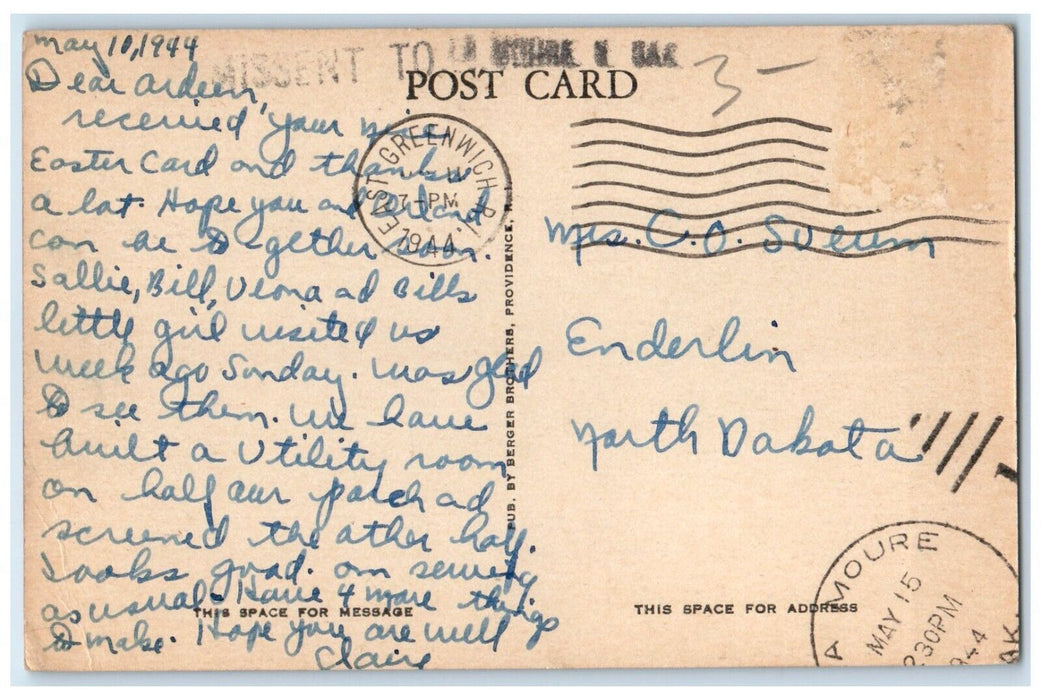 1944 Boat Dock Scallop Town East Greenwich Rhode Island Antique Vintage Postcard