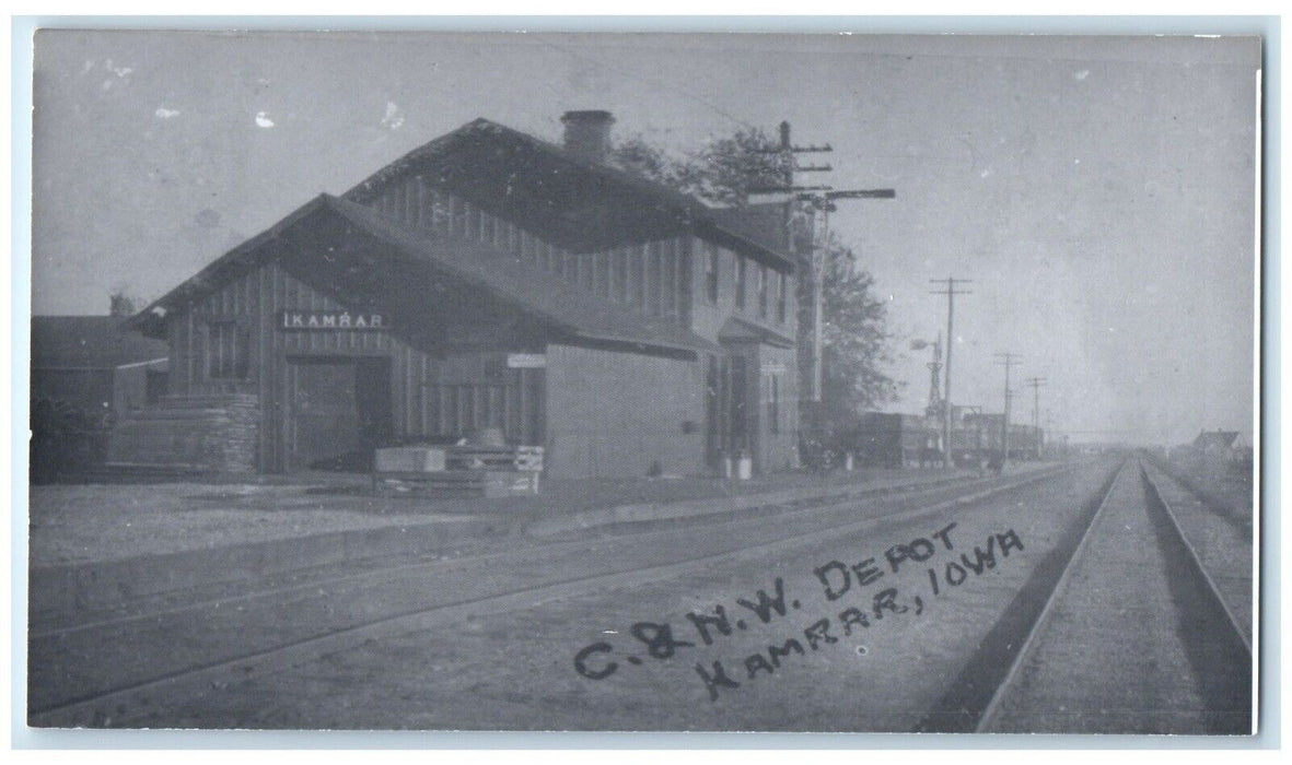 c1960 C&NW Kamrar Iowa Railroad Vintage Train Depot Station RPPC Photo Postcard