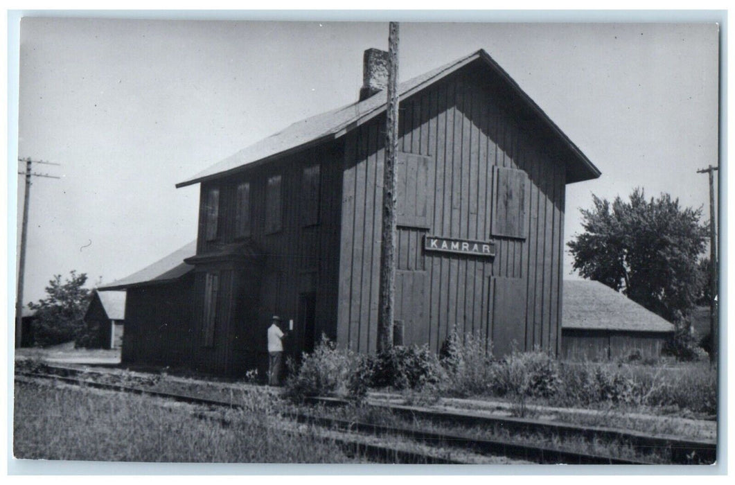 c1960  Kamrar Iowa IA Railroad Vintage Train Depot Station RPPC Photo Postcard