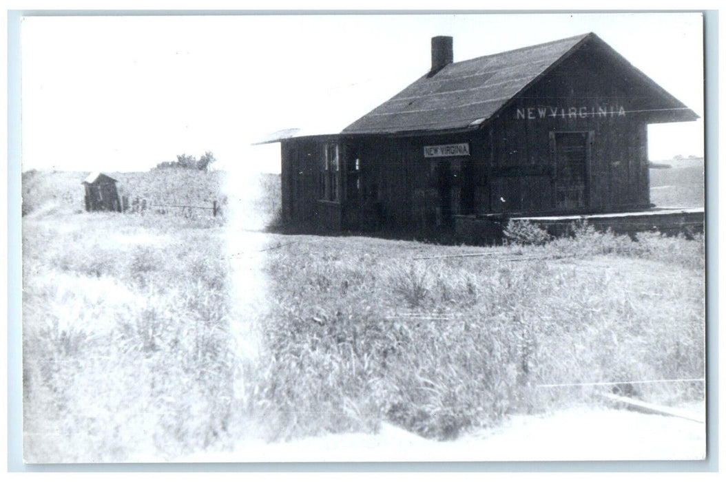 c1960 New Virginia Iowa Vintage Railroad Train Depot Station RPPC Photo Postcard