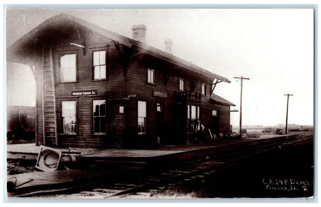 c1960's Miller Iowa IA Vintage Railroad Train Depot Station RPPC Photo Postcard