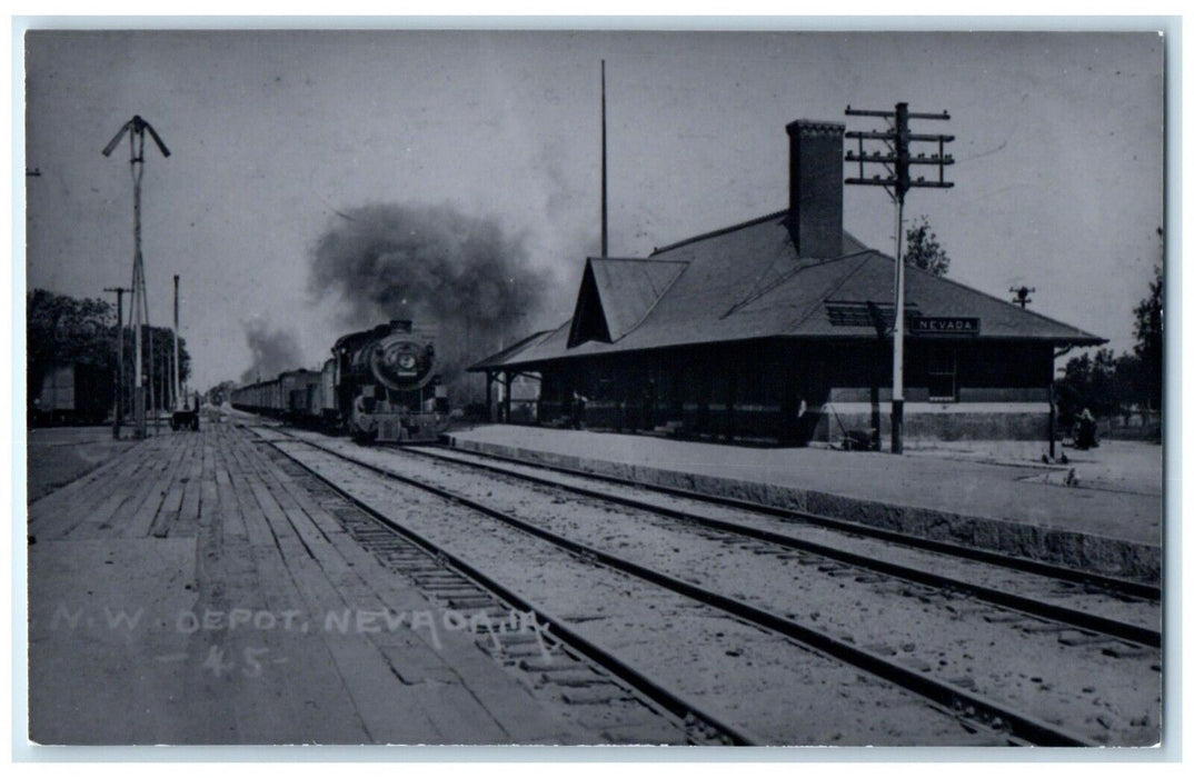 c1945 NW Depot Nevada Iowa IA Railroad Train Depot Station RPPC Photo Postcard