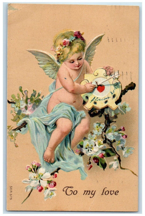 1910 Valentine Cupid Angel And Flowers Embossed Minneapolis Minnesota Postcard