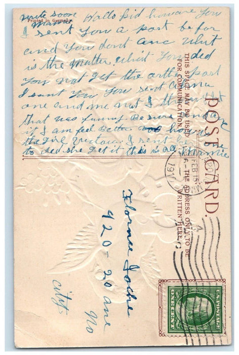 1910 Valentine Cupid Angel And Flowers Embossed Minneapolis Minnesota Postcard