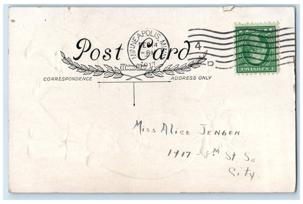 1917 Valentine Cupid Angel Giant Heart Mistletoe Winter Minneapolis MN Postcard