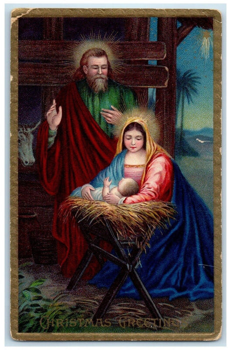 1915 Christmas Greetings Religious Embossed Gladstone Nebraska NE Postcard