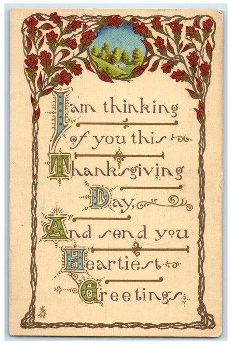 c1910's Thanksgiving Greetings House Scene Embossed Boston MA Tuck's Postcard