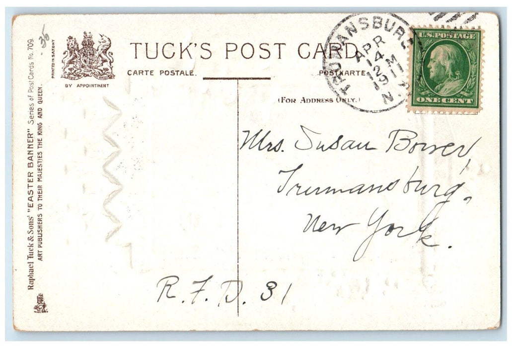 1911 Easter Message Flowers Embossed Trumansburg New York NY Tuck's Postcard