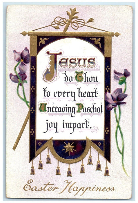 c1910's Easter Happiness Flowers Embossed Red Creek New York NY Tuck's Postcard