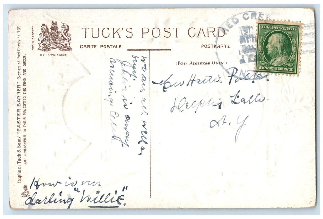 c1910's Easter Happiness Flowers Embossed Red Creek New York NY Tuck's Postcard