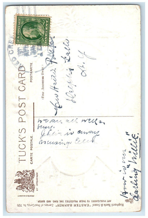 c1910's Easter Happiness Flowers Embossed Red Creek New York NY Tuck's Postcard
