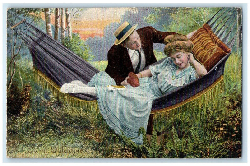 c1910's Valentine Sweet Couple Romance Hammock Tuck's Unposted Antique Postcard