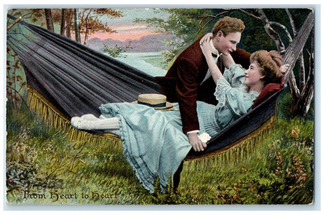 c1910's Valentine Sweet Couple Romance Hammock Tuck's Posted Antique Postcard