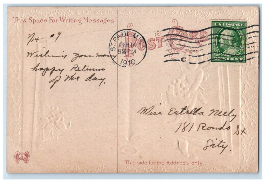 1910 Valentine Cupid's Diary Embossed St. Paul Minnesota MN Antique Postcard