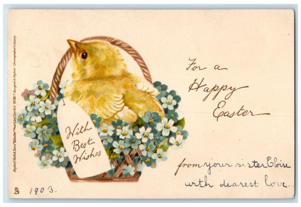 1908 Easter Chick And Flowers In Basket Summit Mississippi MS Tuck's Postcard