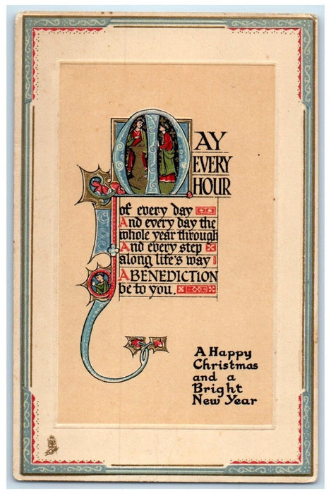 c1910's Christmas And New Year Message Embossed Posted Antique Postcard