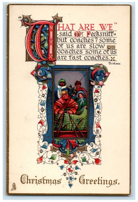 c1910's Christmas Greetings Message Flowers Embossed Tuck's Unposted Postcard