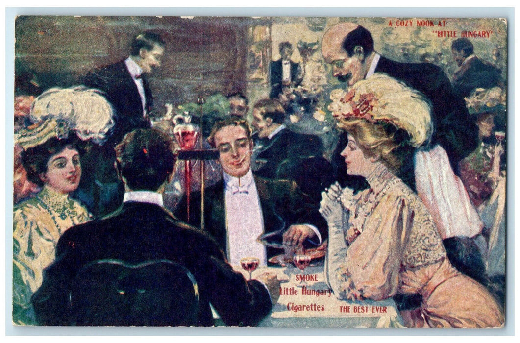 c1910 People Talking Smoke Little Hungary Cigarette Advertisement Postcard