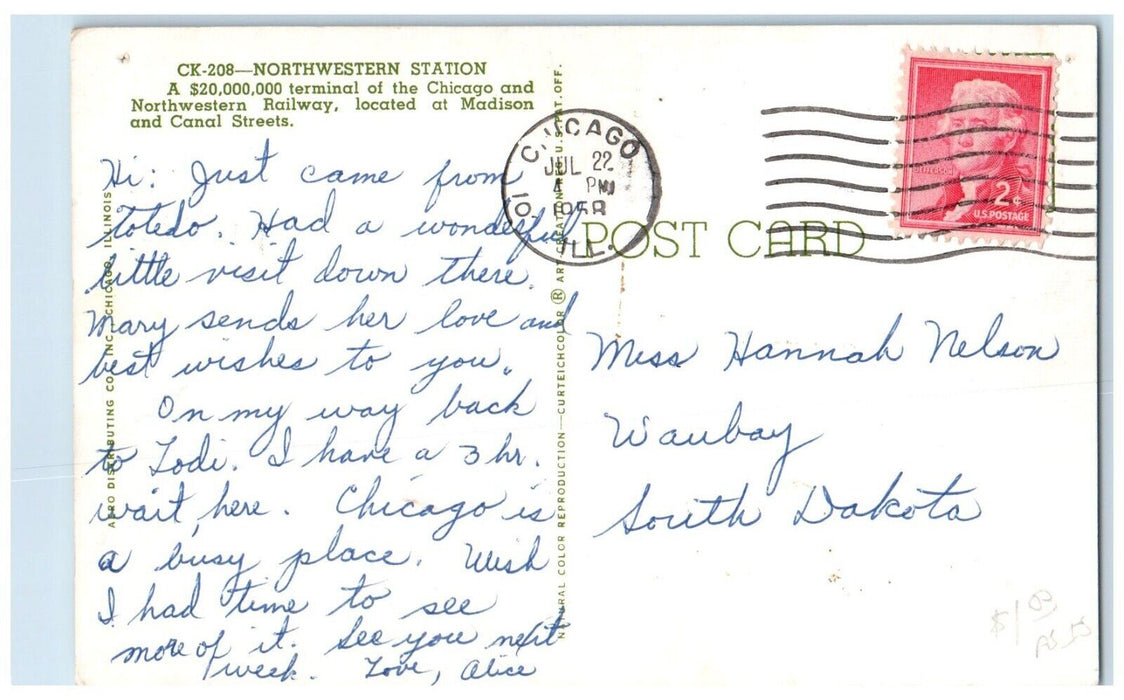 1958 Chicago Northwestern Station Fast Freight Service Illinois IL Postcard