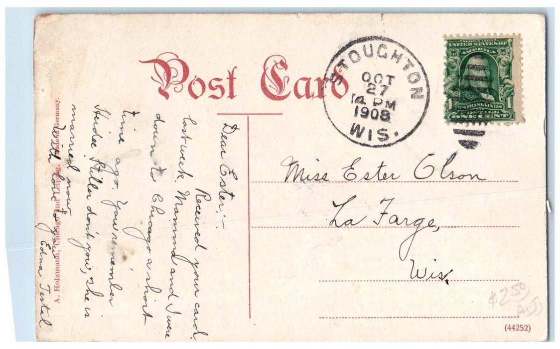 1908 Dearborn Station Clock Tower Chicago Illinois IL Stoughton WI Postcard