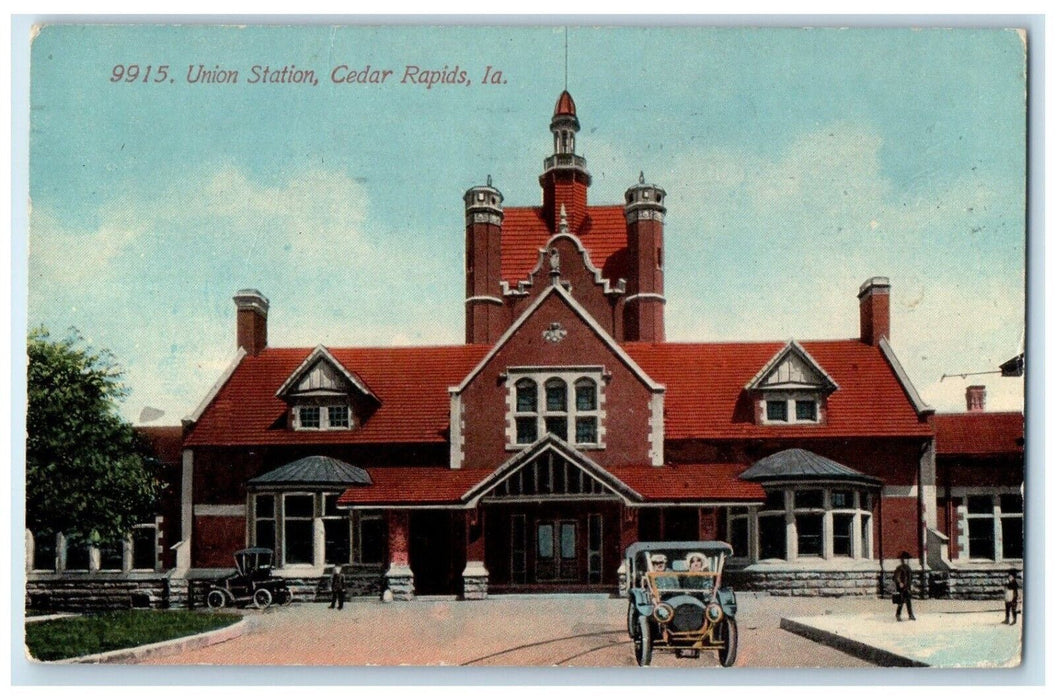 1914 Union Station Cars Cedar Rapids Iowa IA Posted Antique Postcard