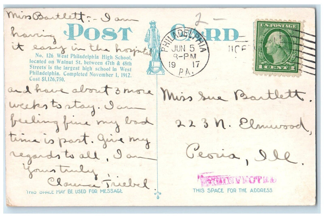 1917 West Philadelphia High School Philadelphia Pennsylvania PA Vintage Postcard