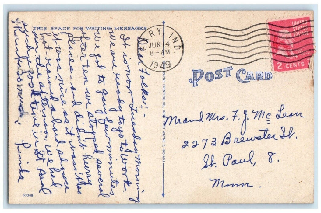 1949 Hotel Gary Building Stores Cars Street View Gary Indiana IN Posted Postcard