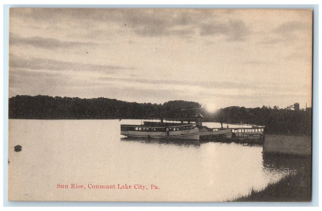 c1910 Sun Rise Ferry Boat Dock Port Conneaut Lake City Pennsylvania PA Postcard