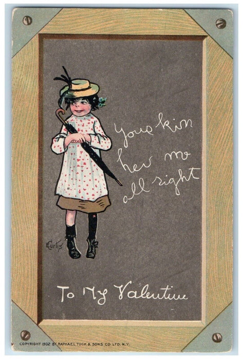 1908 Valentine Woman Umbrella ECurtis Osborn Ohio OH Posted Antique Postcard