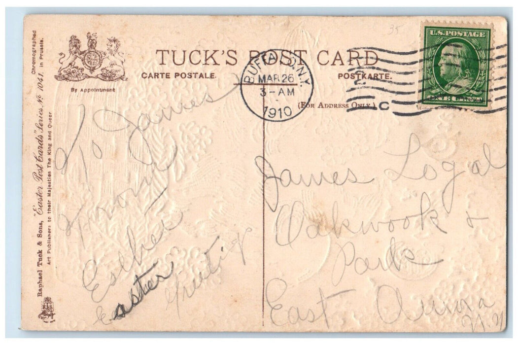 1910 Easter Greetings Bird And Flowers In Basket Embossed Tuck's Posted Postcard