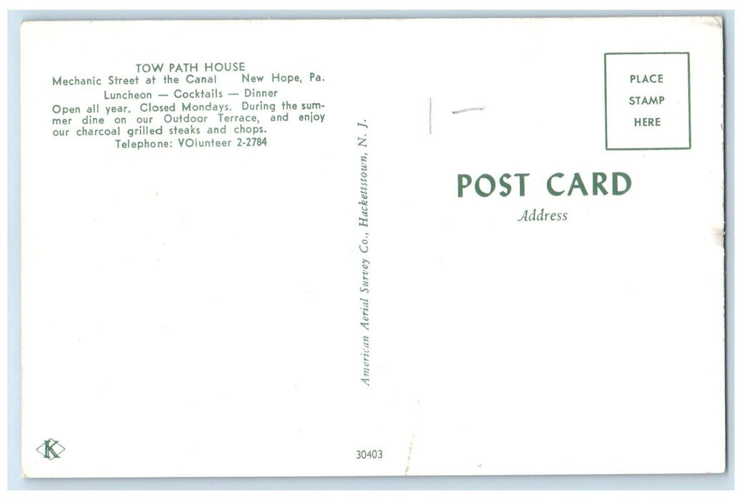 c1960 Exterior View Tow Path House Restaurant New Hope Pennsylvania PA Postcard