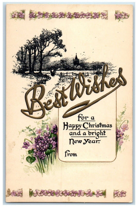 c1910's Christmas And New Year Flowers Embossed Tuck's Posted Antique Postcard