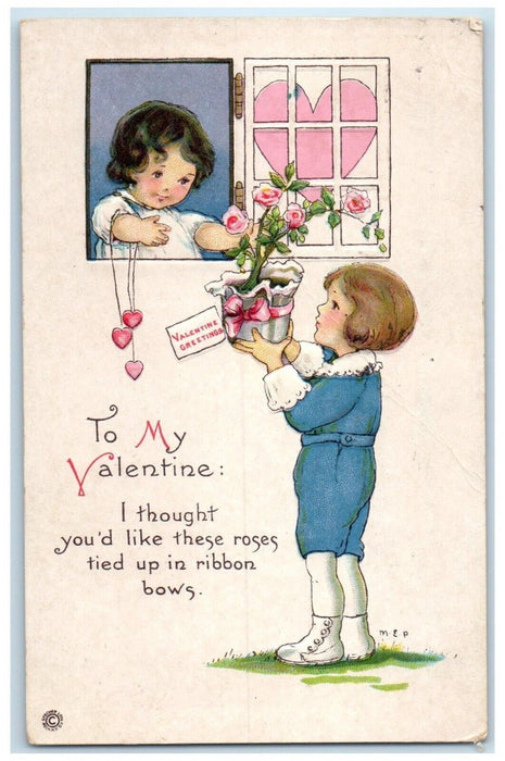 1918 Valentine Heart Roses Flowers Embossed Chicago Illinois IL Antique Postcard