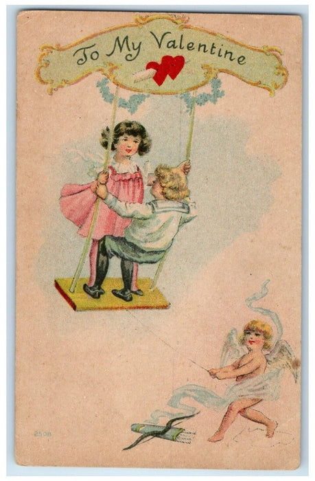 c1910's Valentine Cupid Angel Little Sweetheart Swing New London MN Postcard