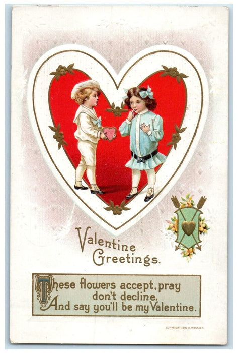 c1910's Valentine Greetings Heart Little Sweetheart Embossed Quincy IL Postcard