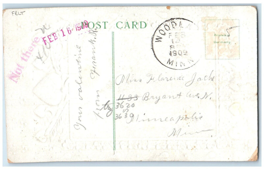 1909 Valentine Heart Girls Flowers A Token Of Love Woodland Maine ME Postcard
