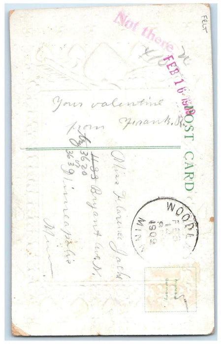1909 Valentine Heart Girls Flowers A Token Of Love Woodland Maine ME Postcard