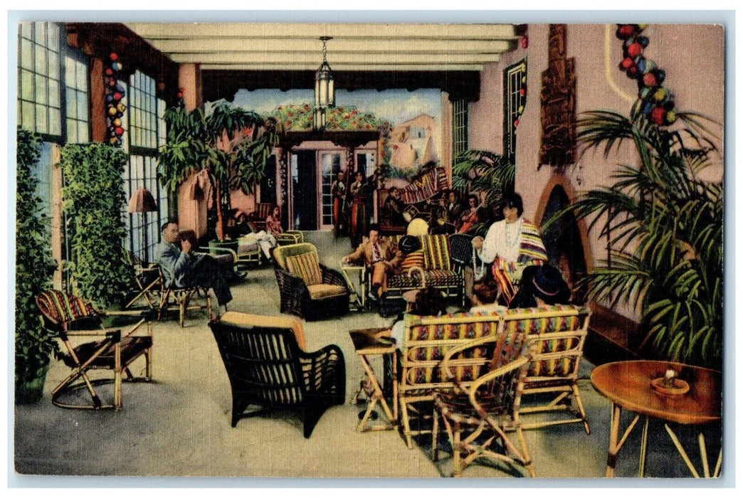 c1940 South Portal Lounge La Fonda Hotel Santa Fe New Mexico NM Vintage Postcard