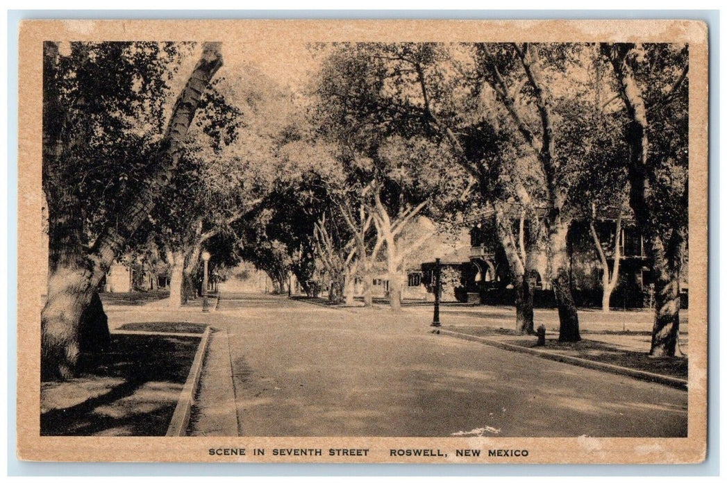 1940 Scene Seventh Street Road Trees Roswell New Mexico Vintage Antique Postcard