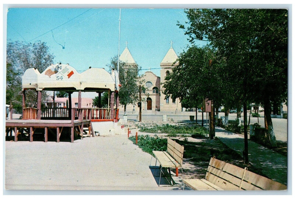 c1960 Scenic View Plaza Bench Church Mesilla New Mexico Antique Vintage Postcard