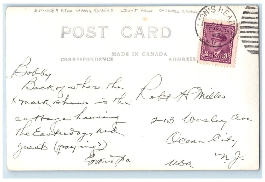 Smokey Head White Bluffs Lion's Head Ontario Canada RPPC Photo Vintage Postcard
