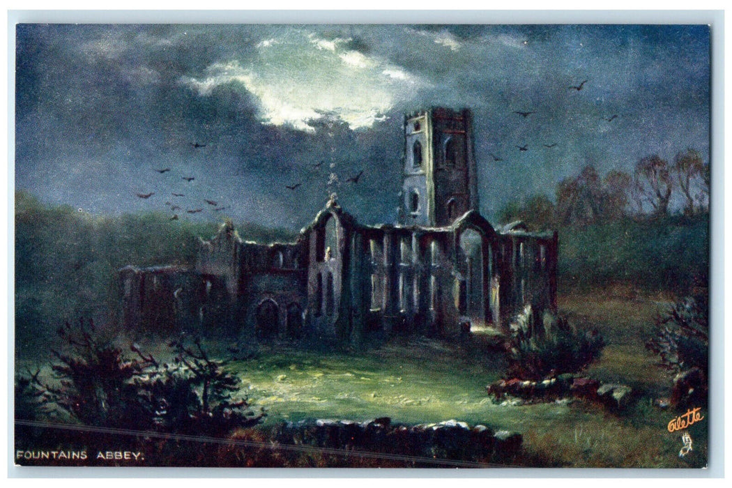 c1910 Building Ruins Fountains Abbey Ripon England Oilette Tuck Art Postcard